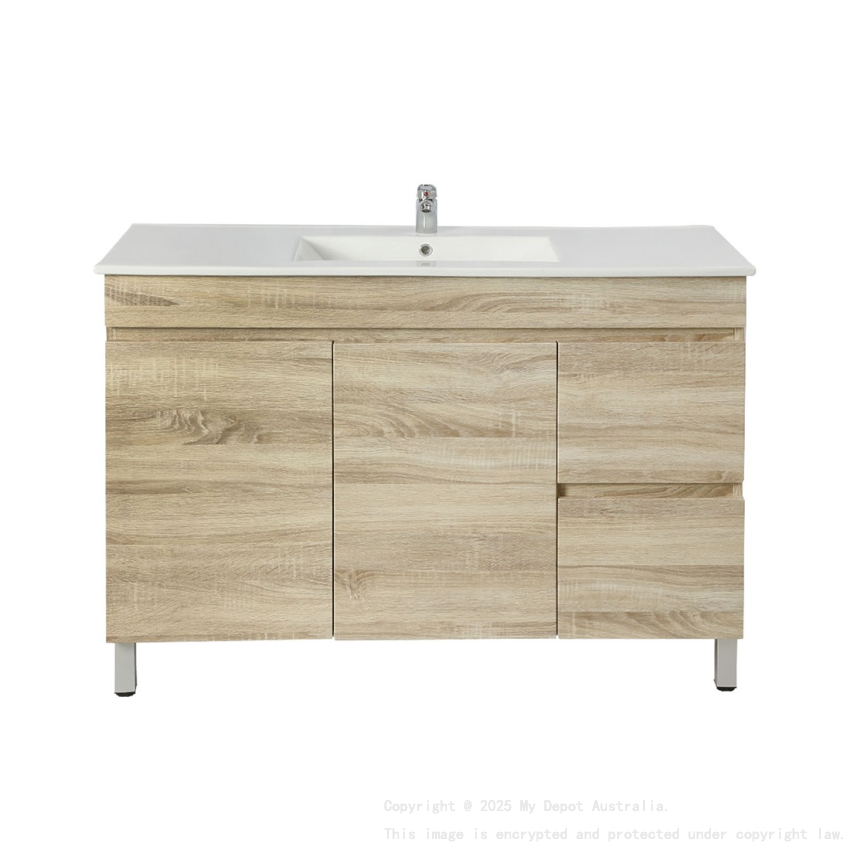 1200mm White Oak MDF Bathroom Vanity Right Drawers Free Standing Cabinet Only
