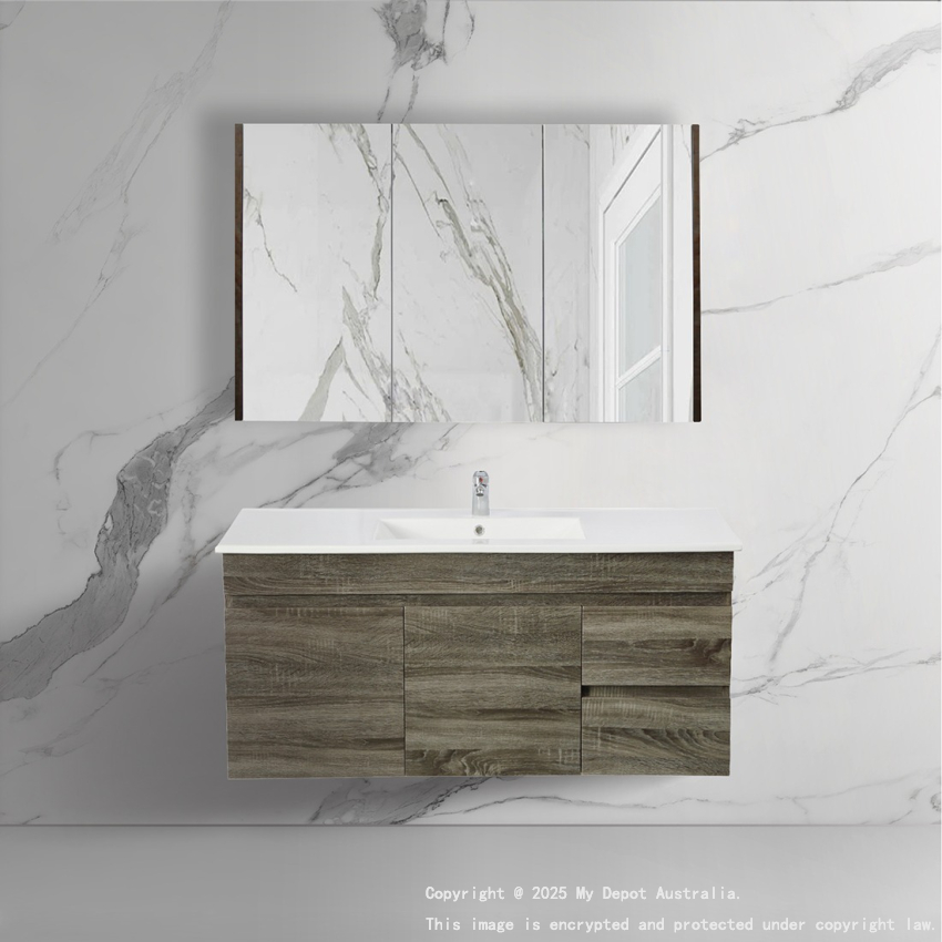 1200mm Dark Grey MDF Bathroom Vanity Right Drawers Wall Hung Cabinet Only