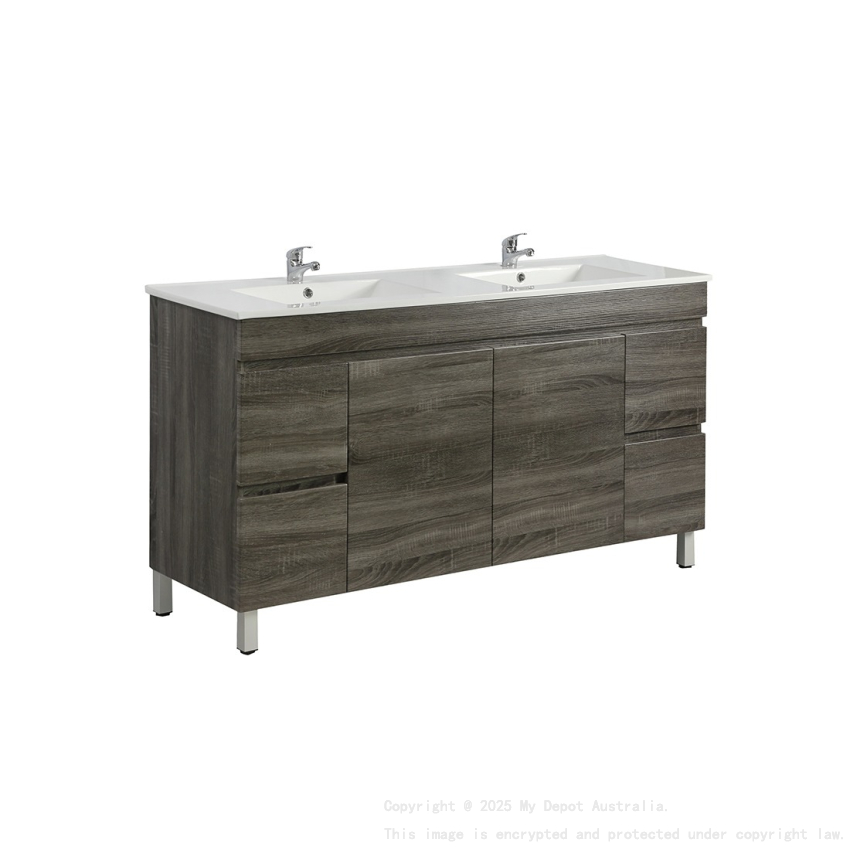 1500mm Dark Grey MDF Bathroom Vanity 4 Side Drawers 2 Middle Doors Free Standing Cabinet Only