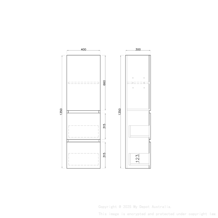 1350mm Dark Oak TT MDF 2 Drawers Single Door Tall Boy