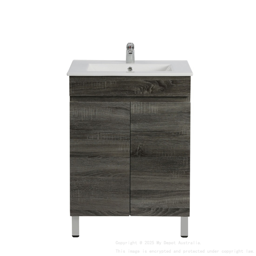 600mm Narrow Dark Grey MDF Bathroom Vanity 2 Doors Free Standing Cabinet Only