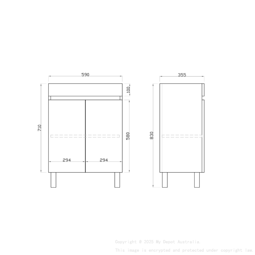 600mm Narrow Dark Oak MDF Bathroom Vanity 2 Doors Free Standing Cabinet Only