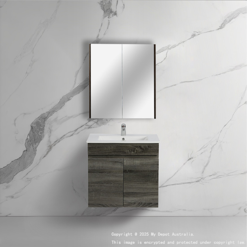 600mm Narrow Dark Grey MDF Bathroom Vanity 2 Doors Wall Hung Cabinet Only