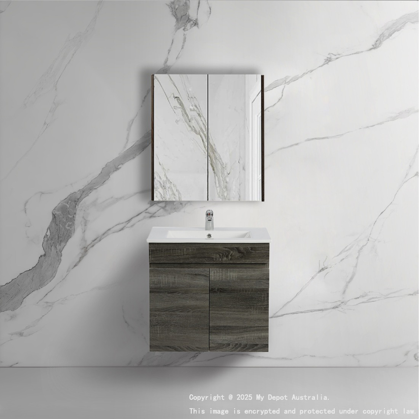 600mm Narrow Dark Grey MDF Bathroom Vanity 2 Doors Wall Hung Cabinet Only