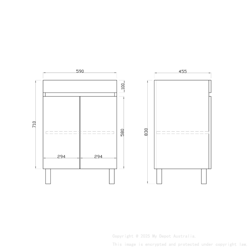 600mm Dark Oak MDF Bathroom Vanity 2 Doors Free Standing Cabinet Only