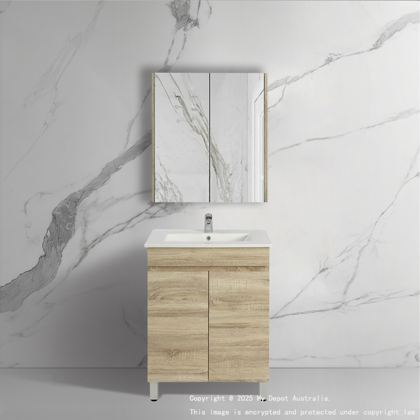 600mm White Oak MDF Bathroom Vanity 2 Doors Free Standing Cabinet Only
