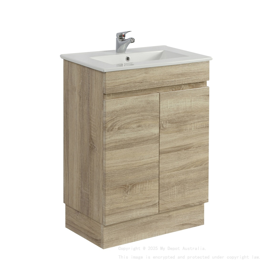600mm White Oak MDF Bathroom Vanity 2 Doors Free Standing Cabinet Only