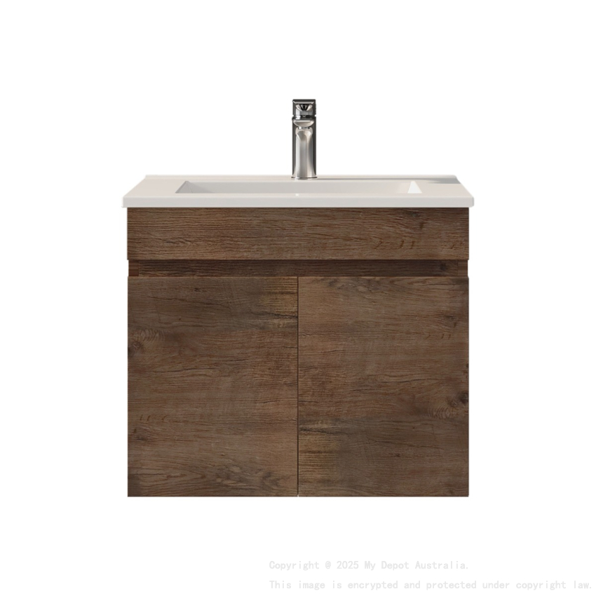 600mm Dark Oak MDF Bathroom Floating Vanity 2 Doors Wall Hung Cabinet Only for Bathroom