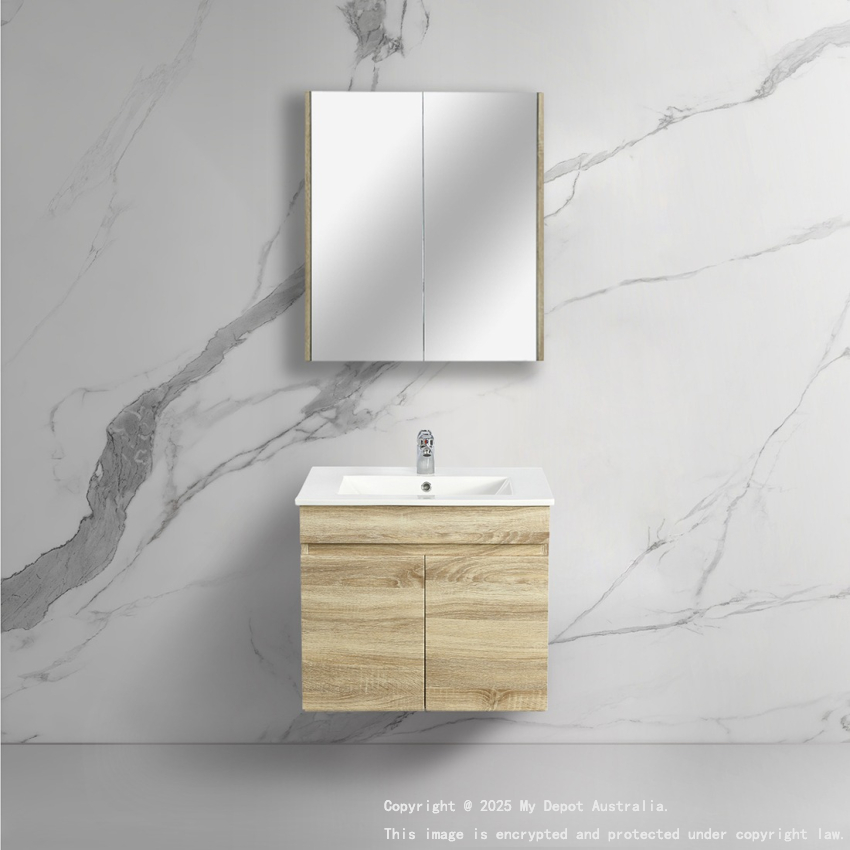 600mm White Oak MDF Bathroom Vanity 2 Doors Wall Hung Cabinet Only
