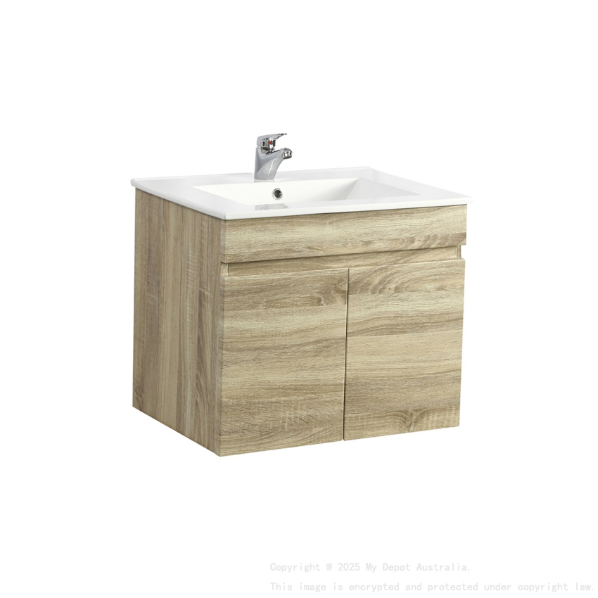 600mm White Oak MDF Bathroom Vanity 2 Doors Wall Hung Cabinet Only