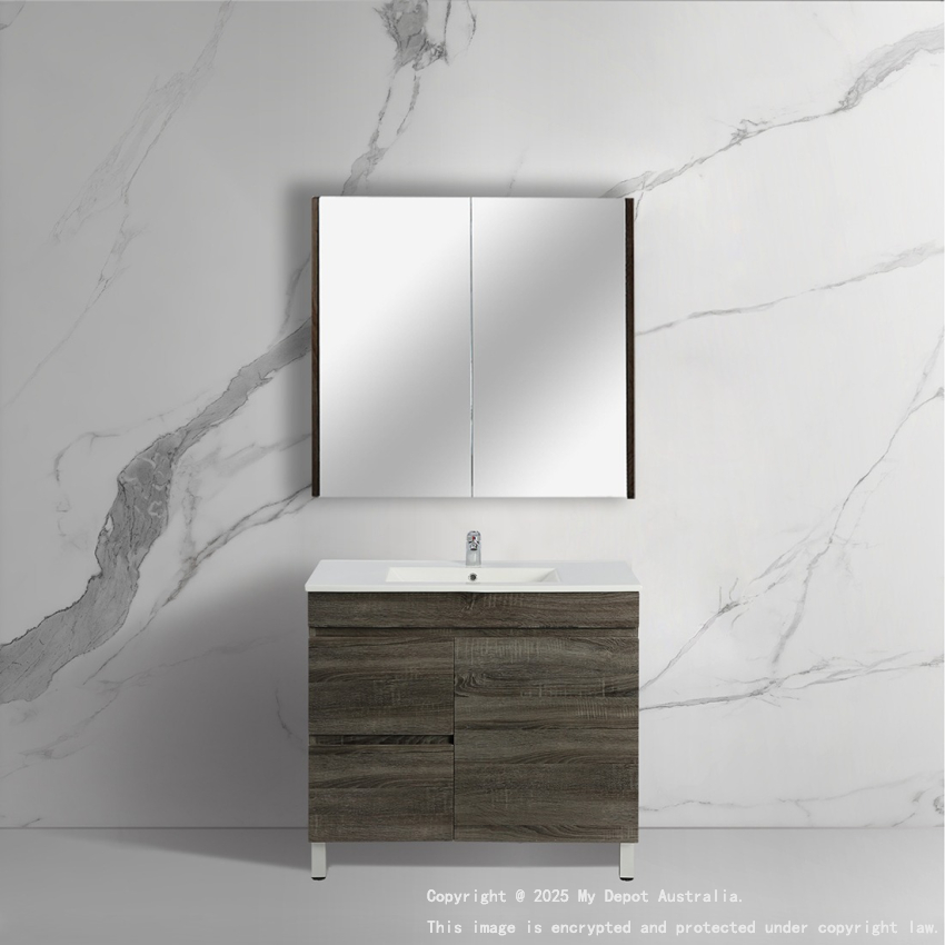 750mm Narrow Dark Grey MDF Bathroom Vanity Left Drawers Free Standing Cabinet Only