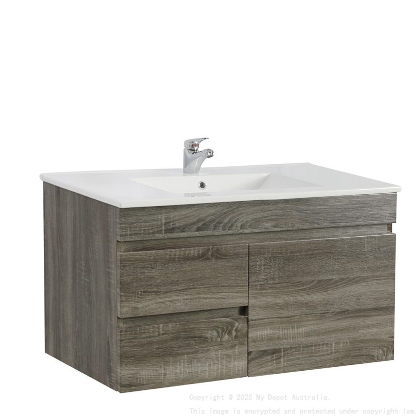 750mm Narrow Dark Grey MDF Bathroom Floating Vanity Left Drawers Wall Hung Cabinet Only