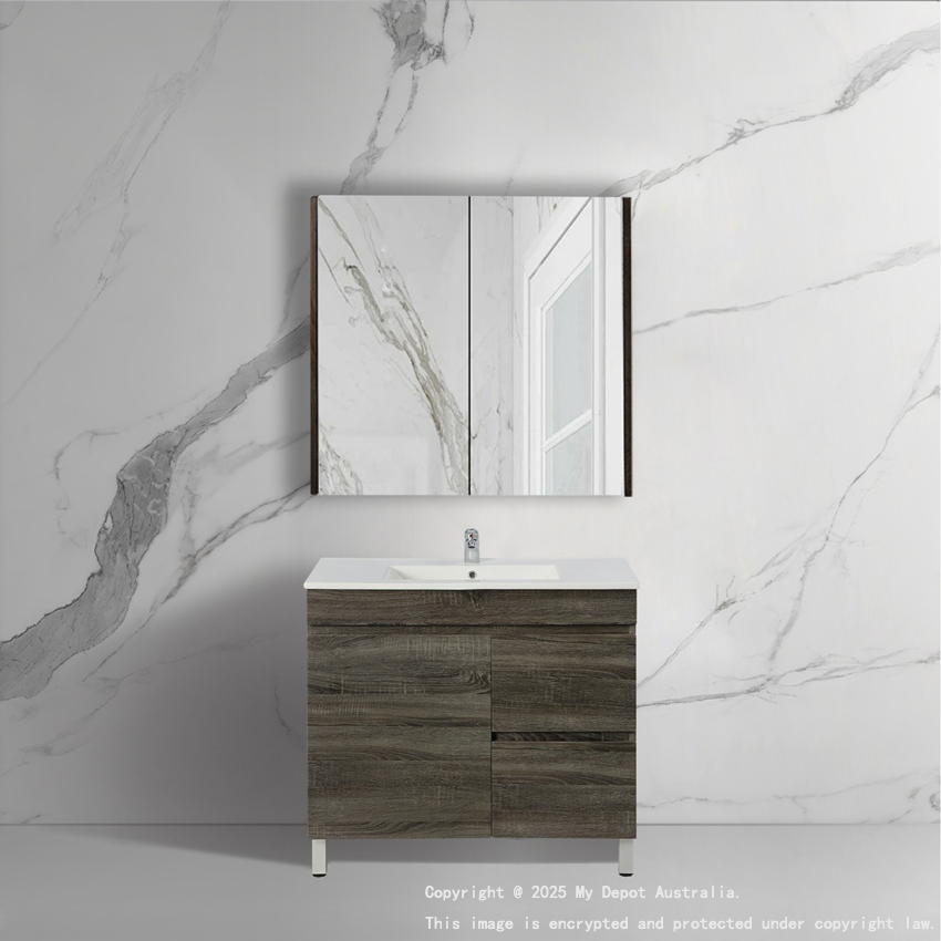 750mm Narrow Dark Grey MDF Bathroom Vanity Right Drawers Free Standing Cabinet Only