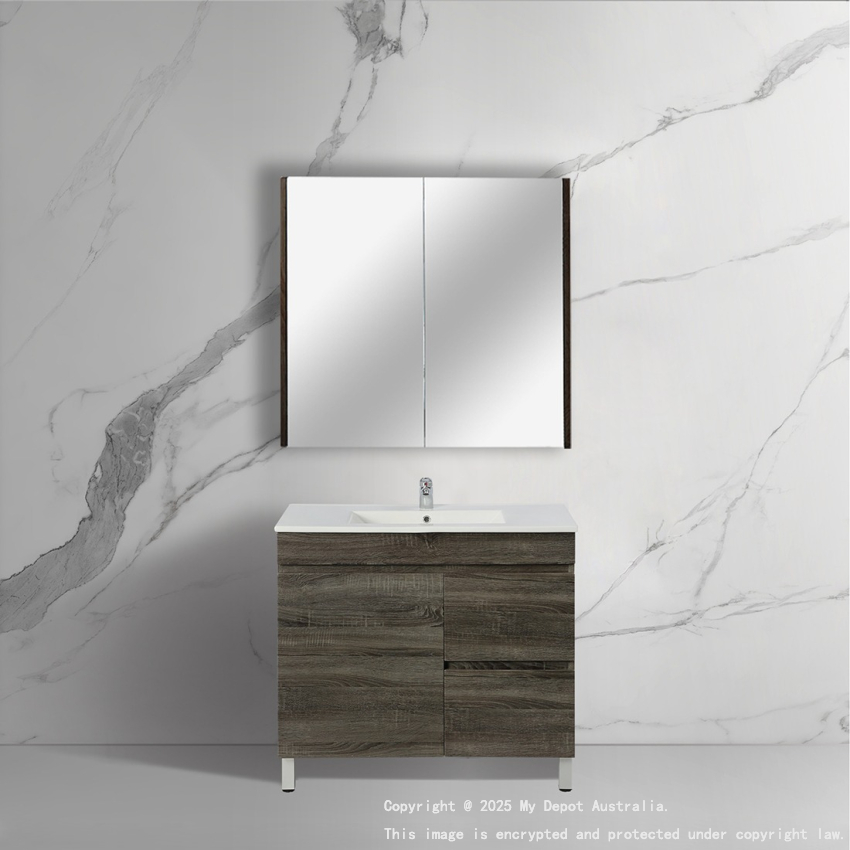 750mm Narrow Dark Grey MDF Bathroom Vanity Right Drawers Free Standing Cabinet Only