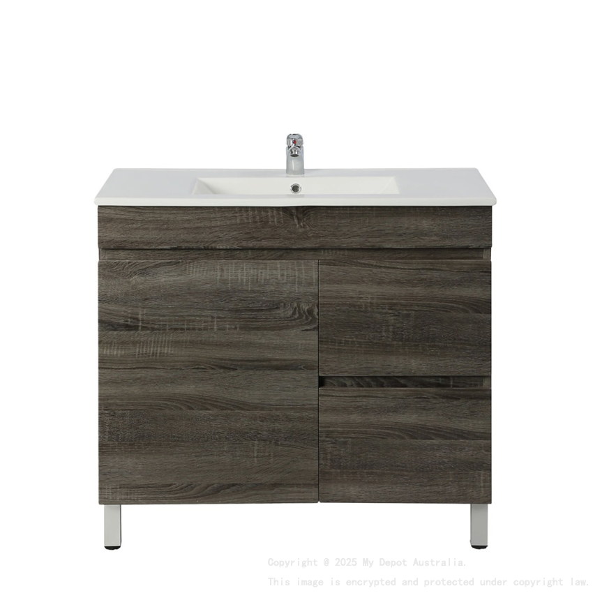 750mm Narrow Dark Grey MDF Bathroom Vanity Right Drawers Free Standing Cabinet Only