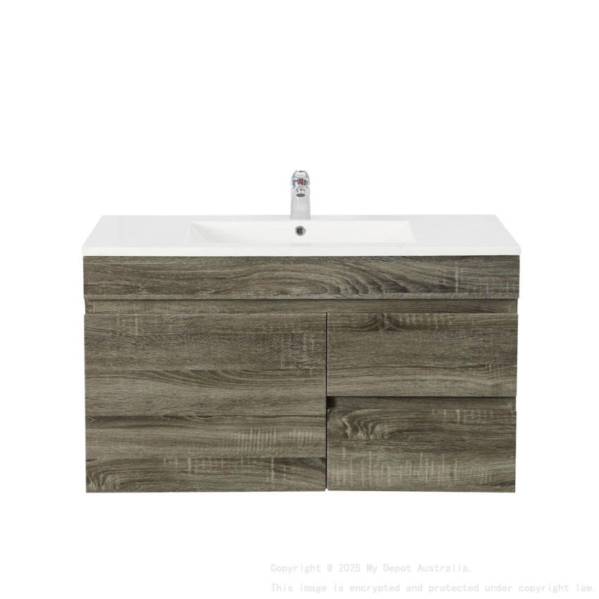 750mm Narrow Dark Grey MDF Bathroom Vanity Right Drawers Wall Hung Cabinet Only