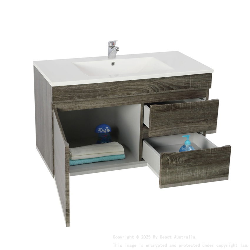 750mm Narrow Dark Grey MDF Bathroom Vanity Right Drawers Wall Hung Cabinet Only