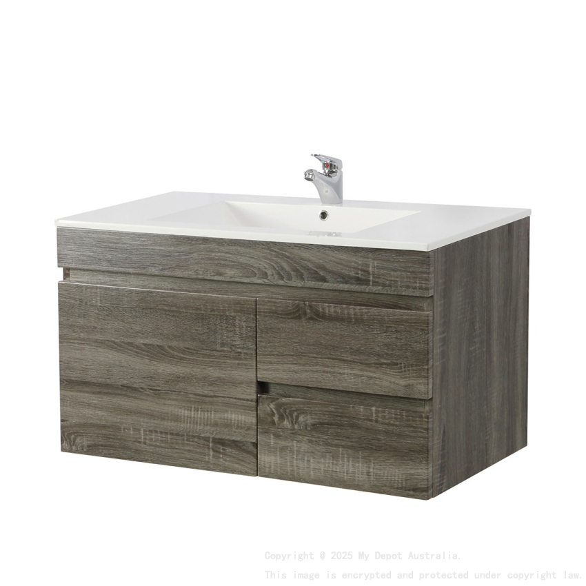 750mm Dark Grey MDF Bathroom Vanity Right Drawers Wall Hung Cabinet Only