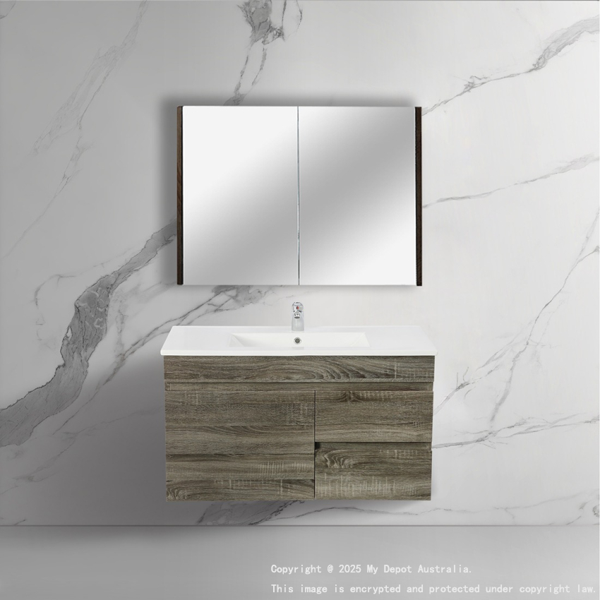 900mm Dark Grey MDF Bathroom Vanity Right Drawers Wall Hung Cabinet Only