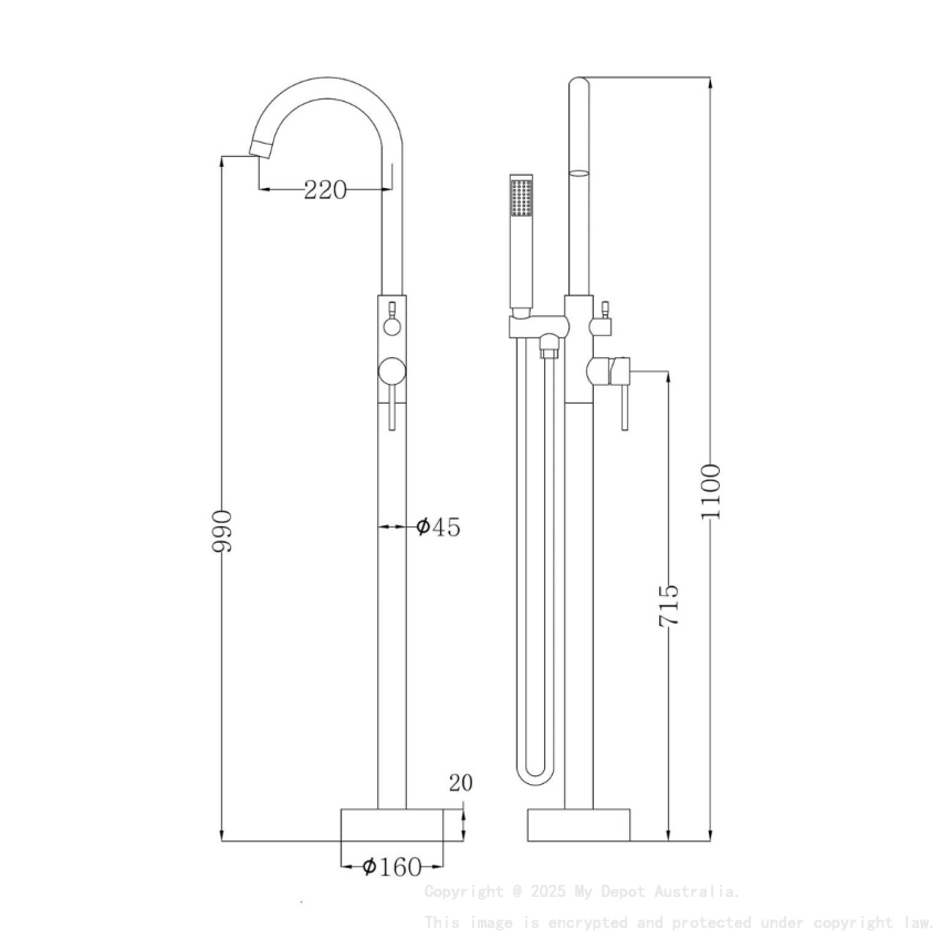 Otus Free Standing bath mixer with hand shower Brushed Nickel