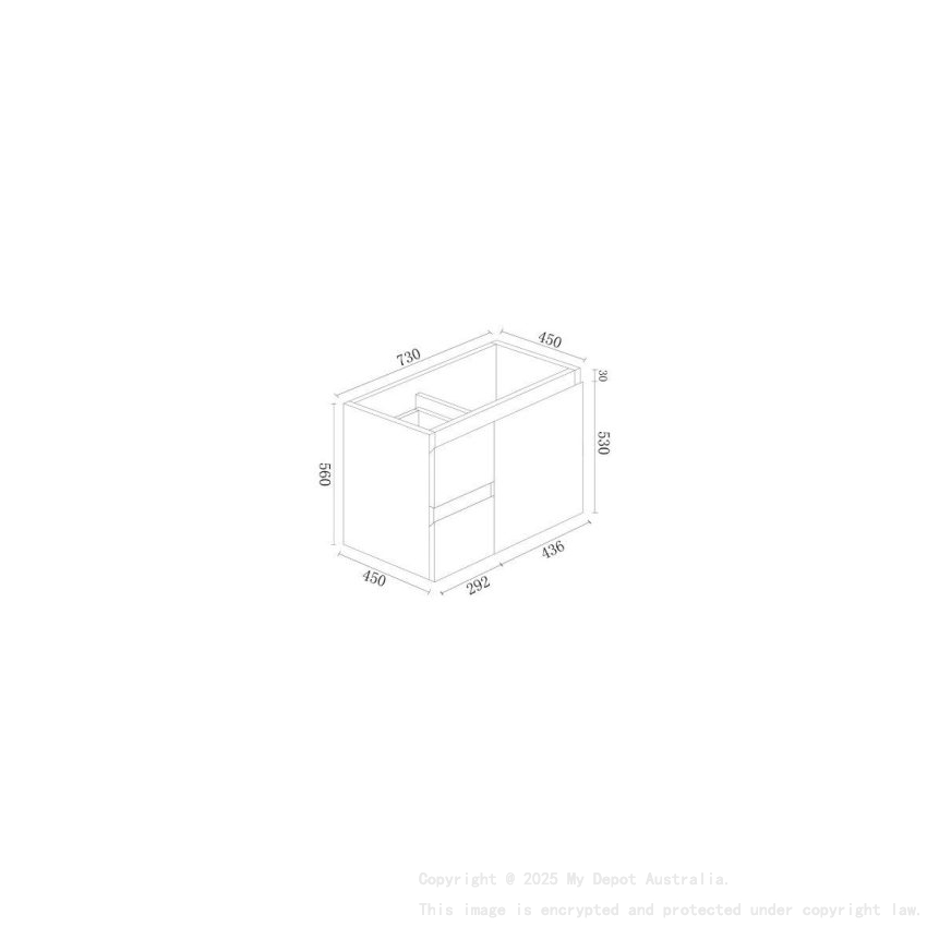 750*450*560mm Wall Hung Gloss White Vanity Left Drawer Cabinet Only