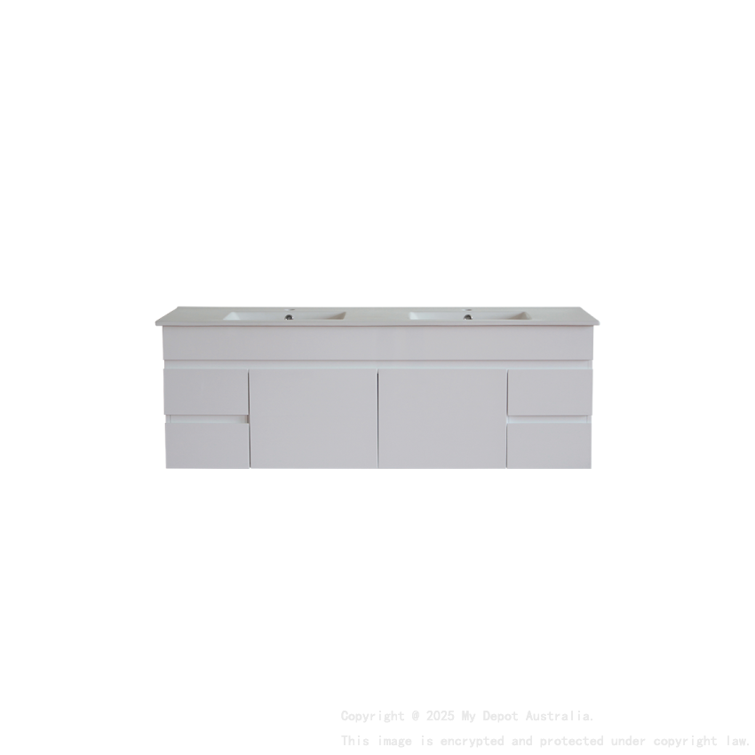 1500*450*560mm Wall Hung Gloss White PVC Vanity With Ceramic Top Cabinet Only