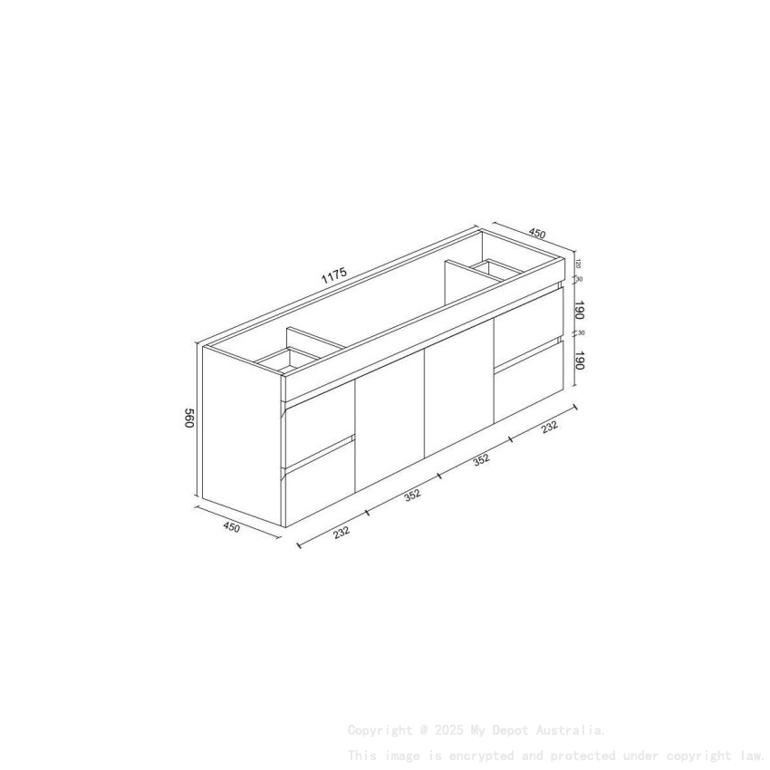 1200*450*560mm Wall Hung Gloss White PVC Vanity Cabinet Only