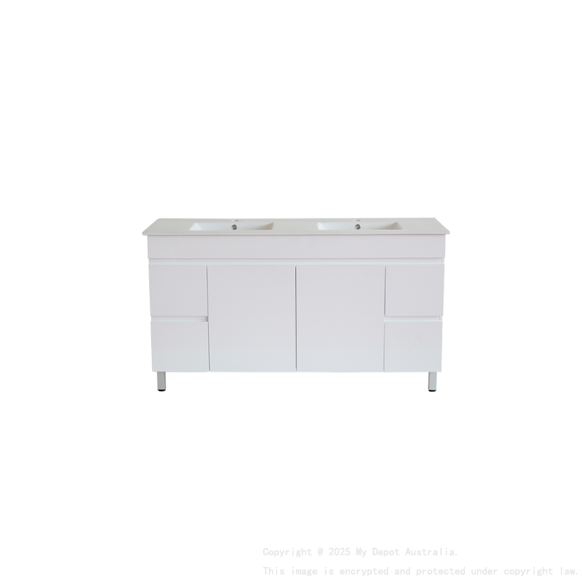 1500*450*710mm Freestangding Gloss White PVC Vanity Cabinet Only