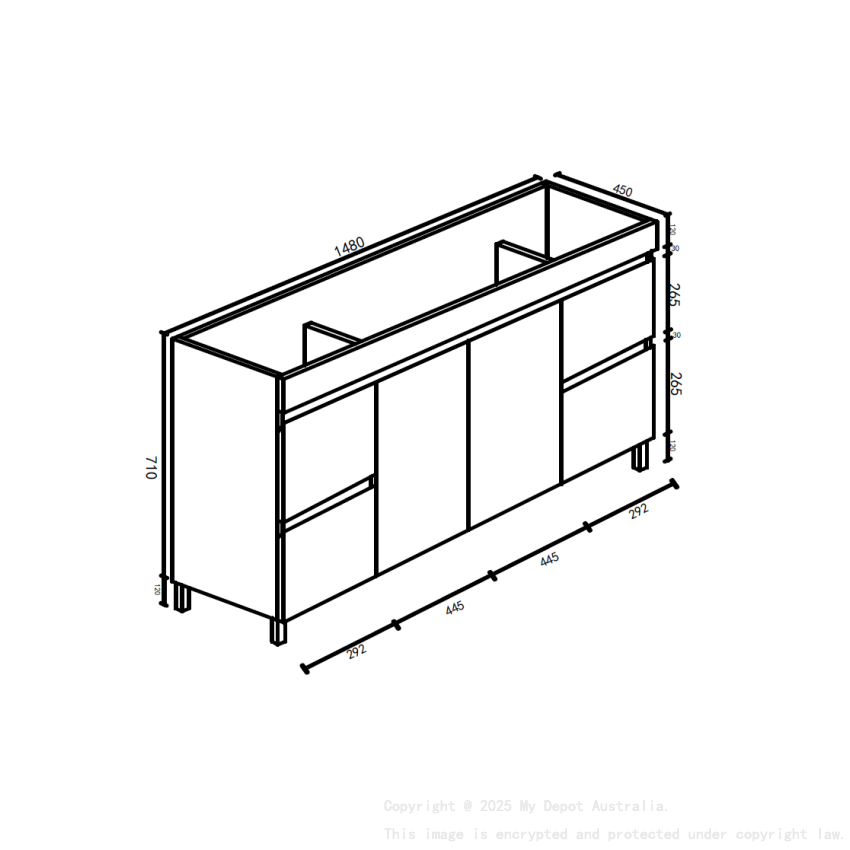 1500*450*710mm Freestangding Gloss White PVC Vanity Cabinet Only