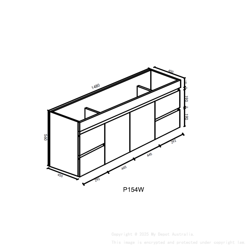 1500*450*560mm Wall Hung Gloss White PVC Vanity With Double Ceramic Top Cabinet Only