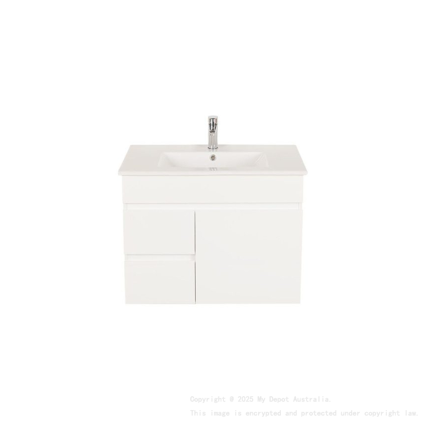 750*450*560mm Wall Hung Gloss White PVC Vanity Left Drawer With Ceramic Top Cabinet  Only