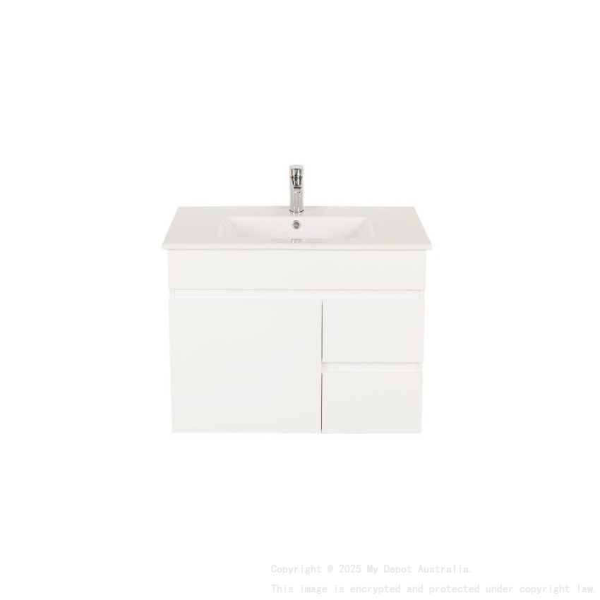 750*450*560mm Wall Hung Gloss White PVC Vanity Cabinet Only Right Drawer