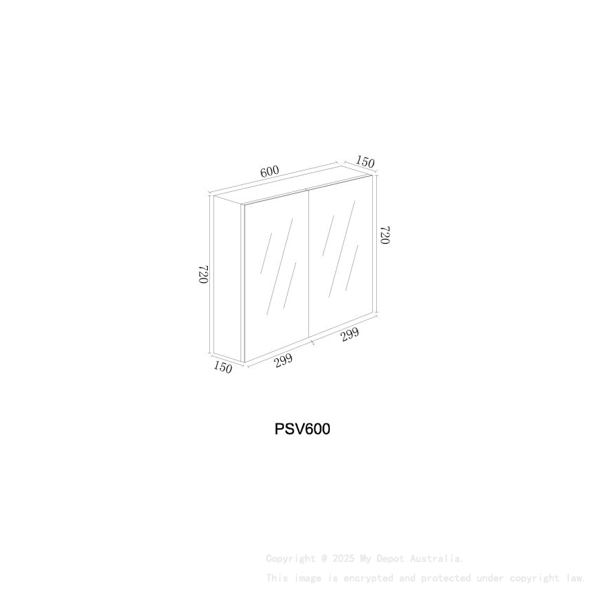 600*150*720mm Pvc White Shaving Cabinet Two Doors