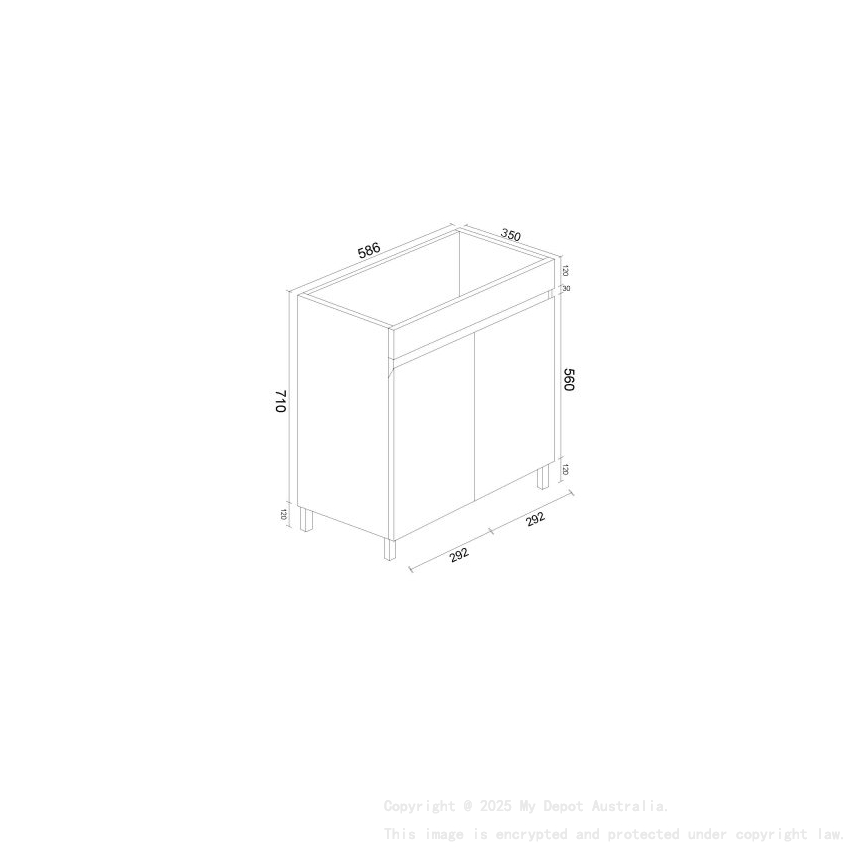 600*350*710mm Freestangding Gloss White Slim PVC Vanity Cabinet Only 