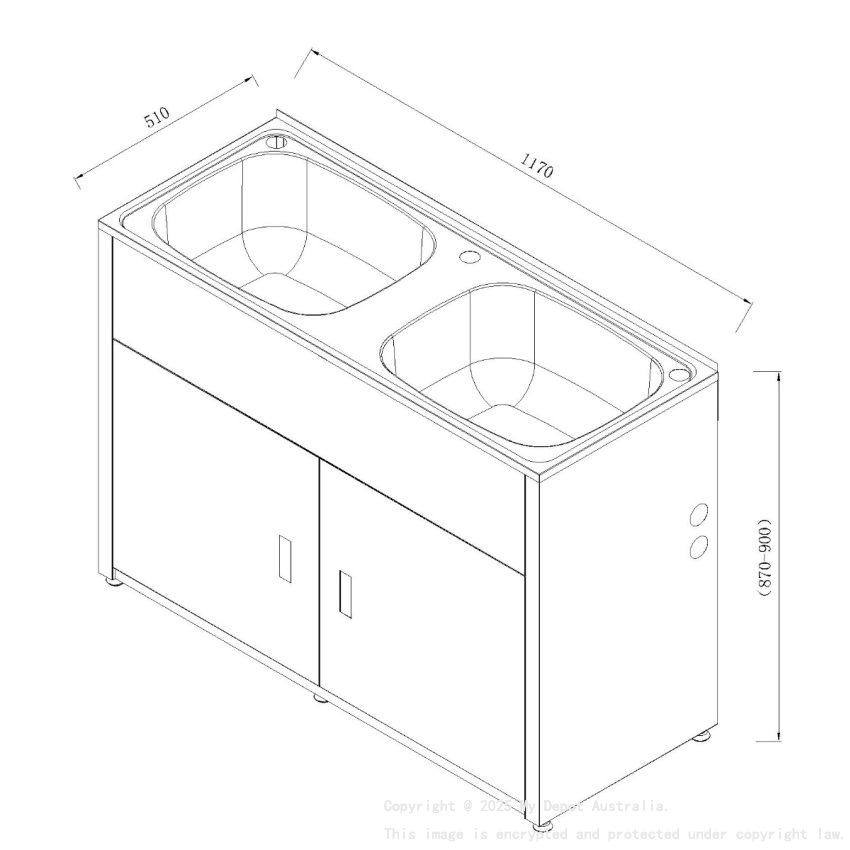 1170X510X870mm Double 90L Laundry Tubs