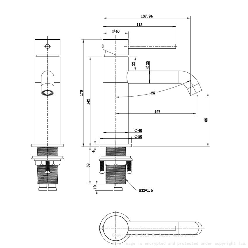 Morgan Rund Brushed Gun Mental Basin Mixer