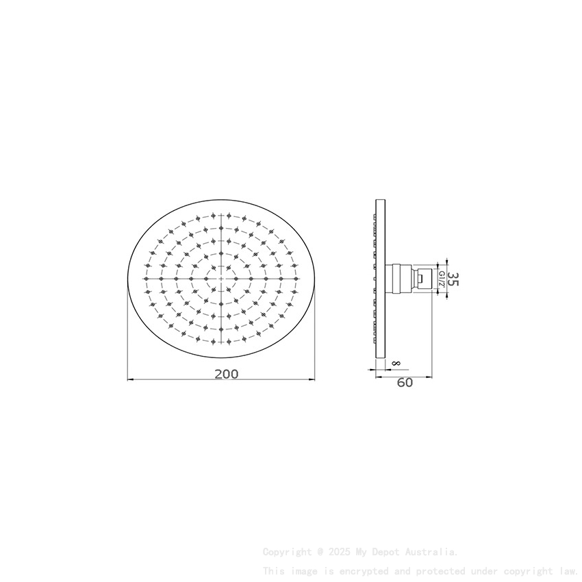 Round ABS Rain Shower Head 200mm Chrome