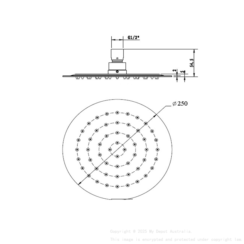 Round Rain Shower Head 250mm Brushed Bronze