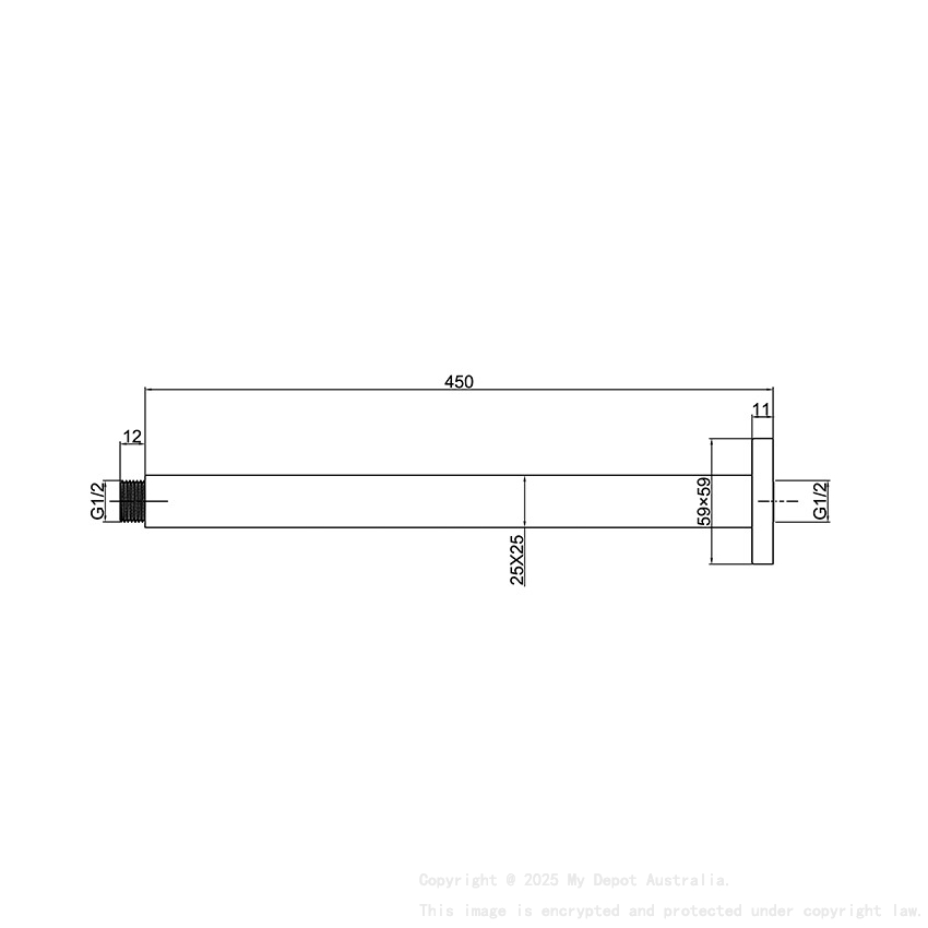 Round Ceiling Shower Arm 450mm Chrome