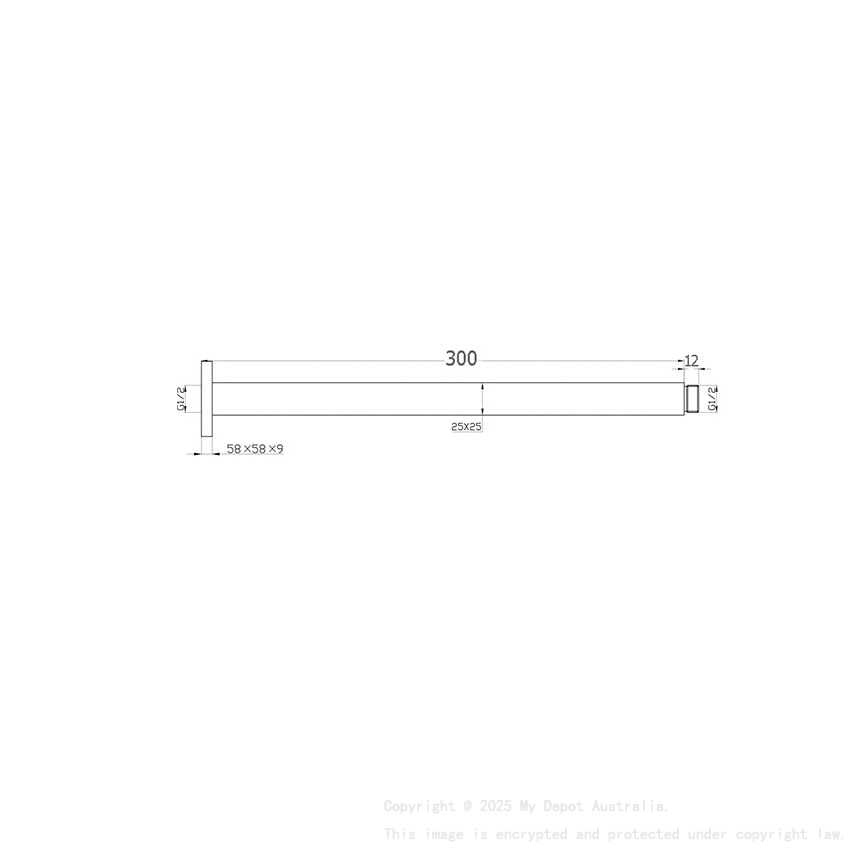 Square Ceiling Shower Arm 300mm Brushed Nickel