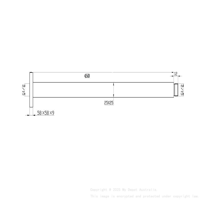 Square Ceiling Shower Arm 450mm Chrome