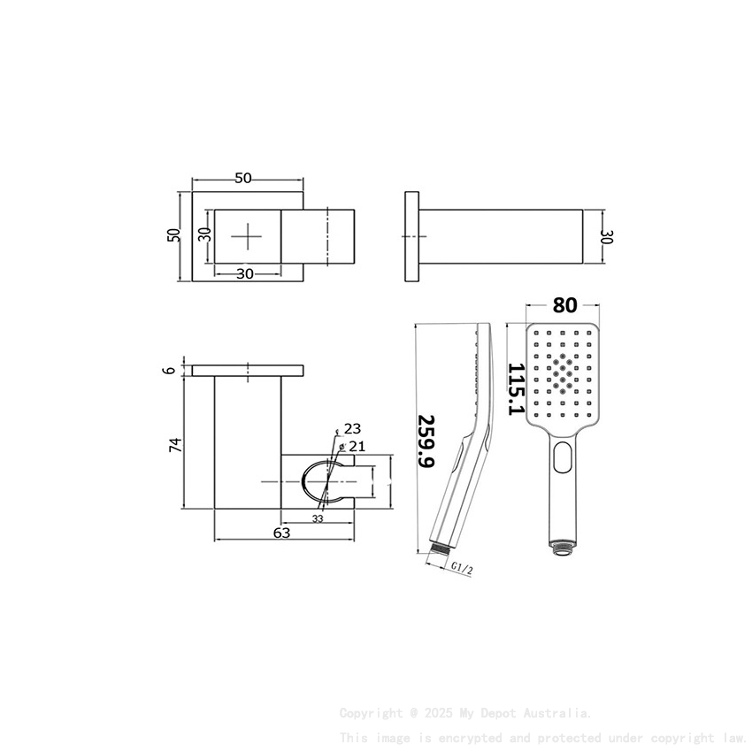 Eckig Brushed Nickel 3 Spray Hand Shower On Bracket