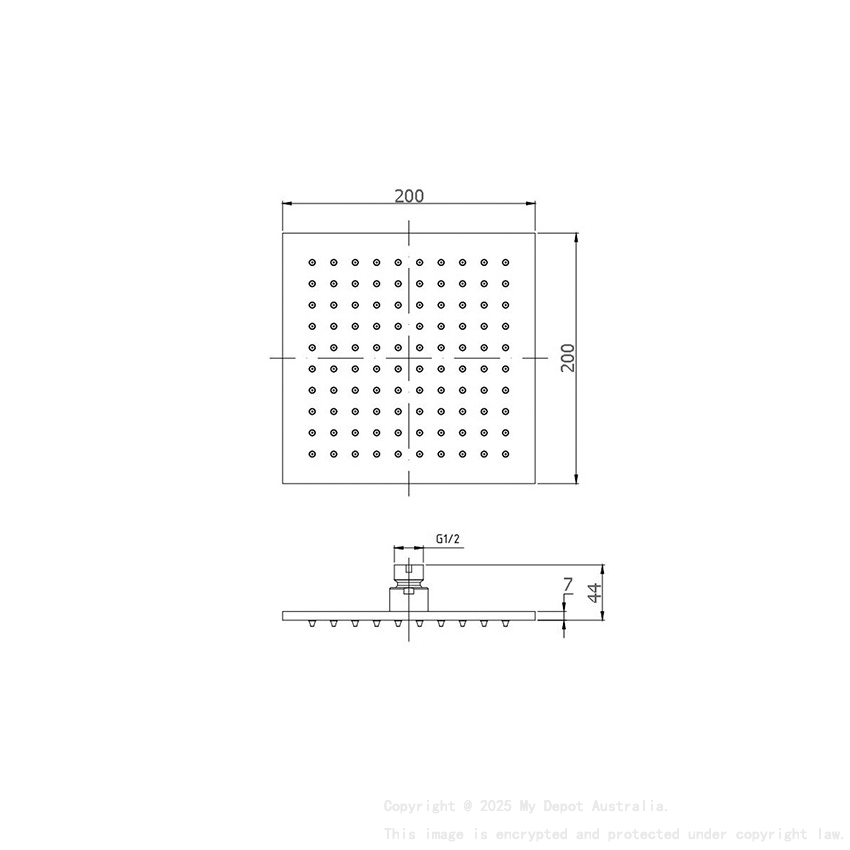 Square Rain Shower Head 200mm Chrome