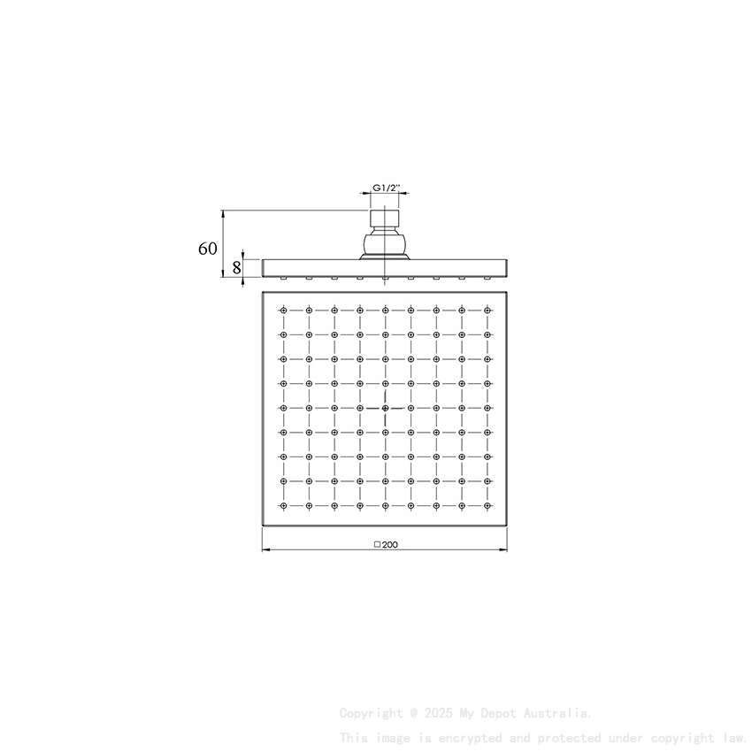 Square ABS Rain Shower Head 200mm Chrome