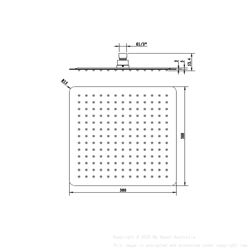 Square Rain Shower Head 300mm Matte Black