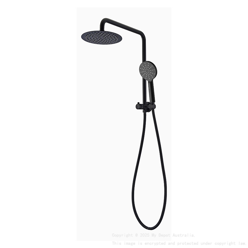 Rund Brass Matte Black 3 Spray Function Hand Shower And Overhead Rain Shower Half Rail