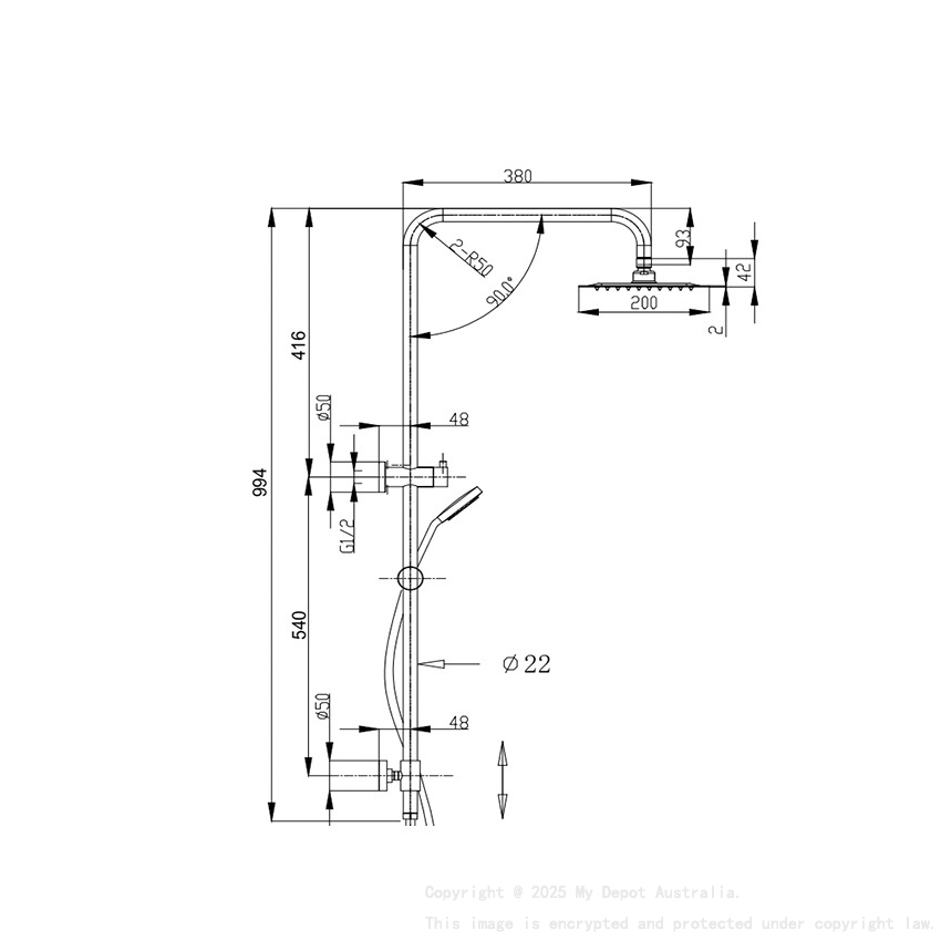 Rund Matte Black Sliding Rail With 3 Spray Function Hand Shower