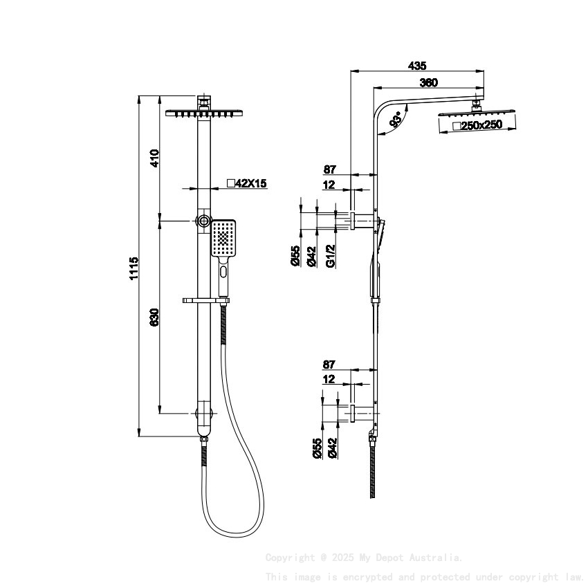 Luxus Brushed Nickel Sliding Rail With 3 Spray Function Hand Shower