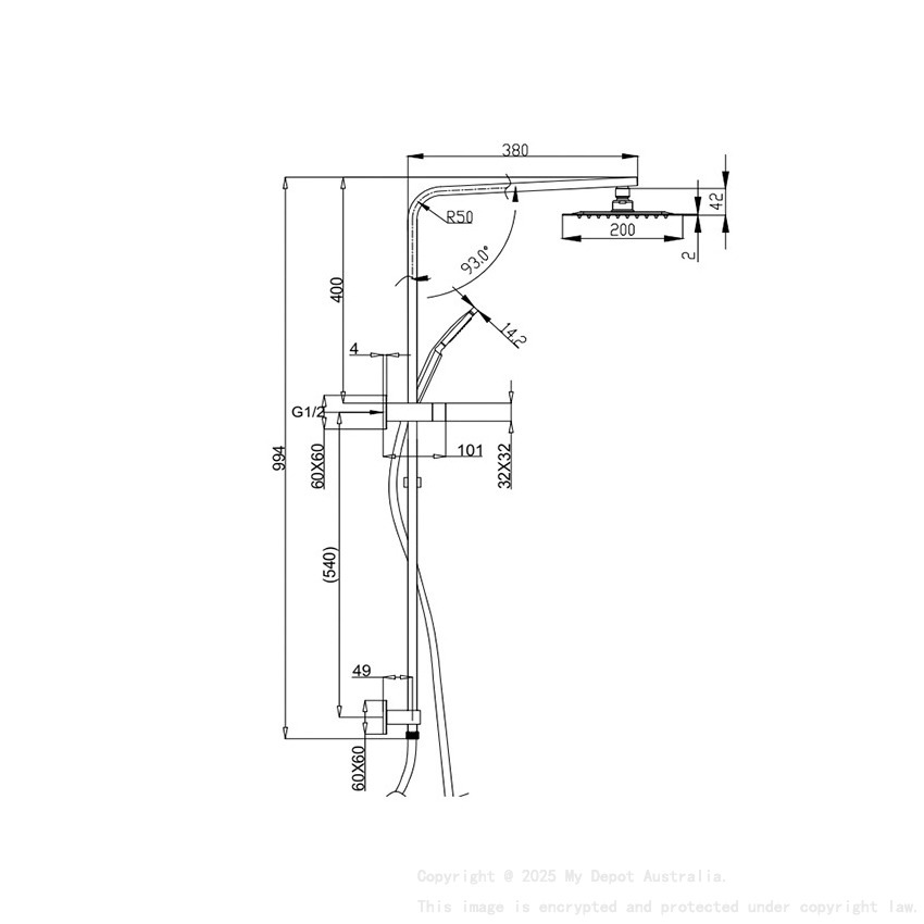 Eckig Brushed Nickel Sliding Rail With 3 Spray Function Hand Shower