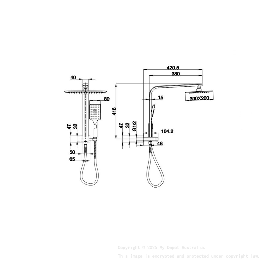 Kasten Matte Black 3 Spray Hand Shower With Overhead Rain Shower Half Rail